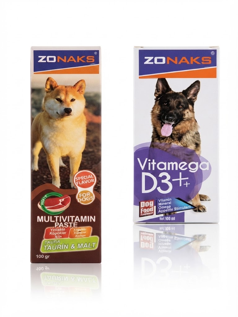 Zonaks Köpek Vitamini ve Bakım Seti (Multivitamin Macun 100 gr & Vitamemega D3+ 100 ml)